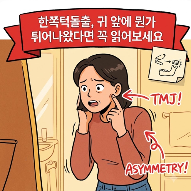 한쪽턱돌출, 무엇인가가 불쑥 튀어나온 안면비대칭 의심상황?